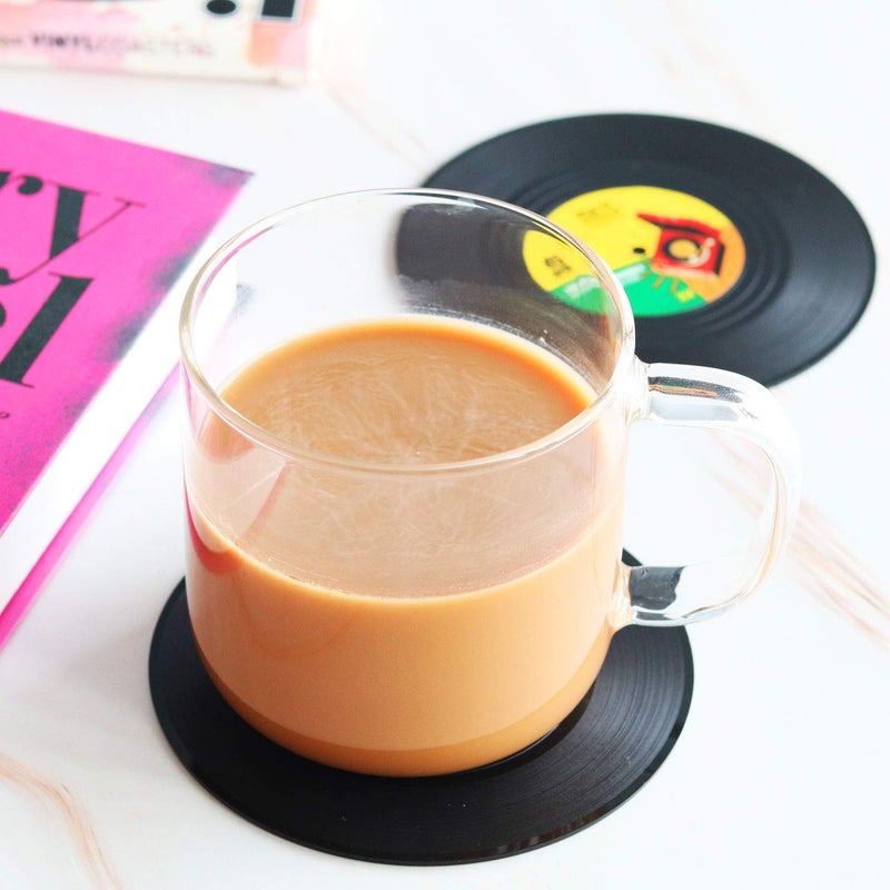 DuoMuo Funny Retro Vinyl Record Coasters for Drinks with Vinyl Record Player Holder for Music Lovers,Set of 6 Conversation Piece Sayings Drink Coaster,Wedding Registry Gift Ideas,Housewarming Hostess Gifts - Image 5
